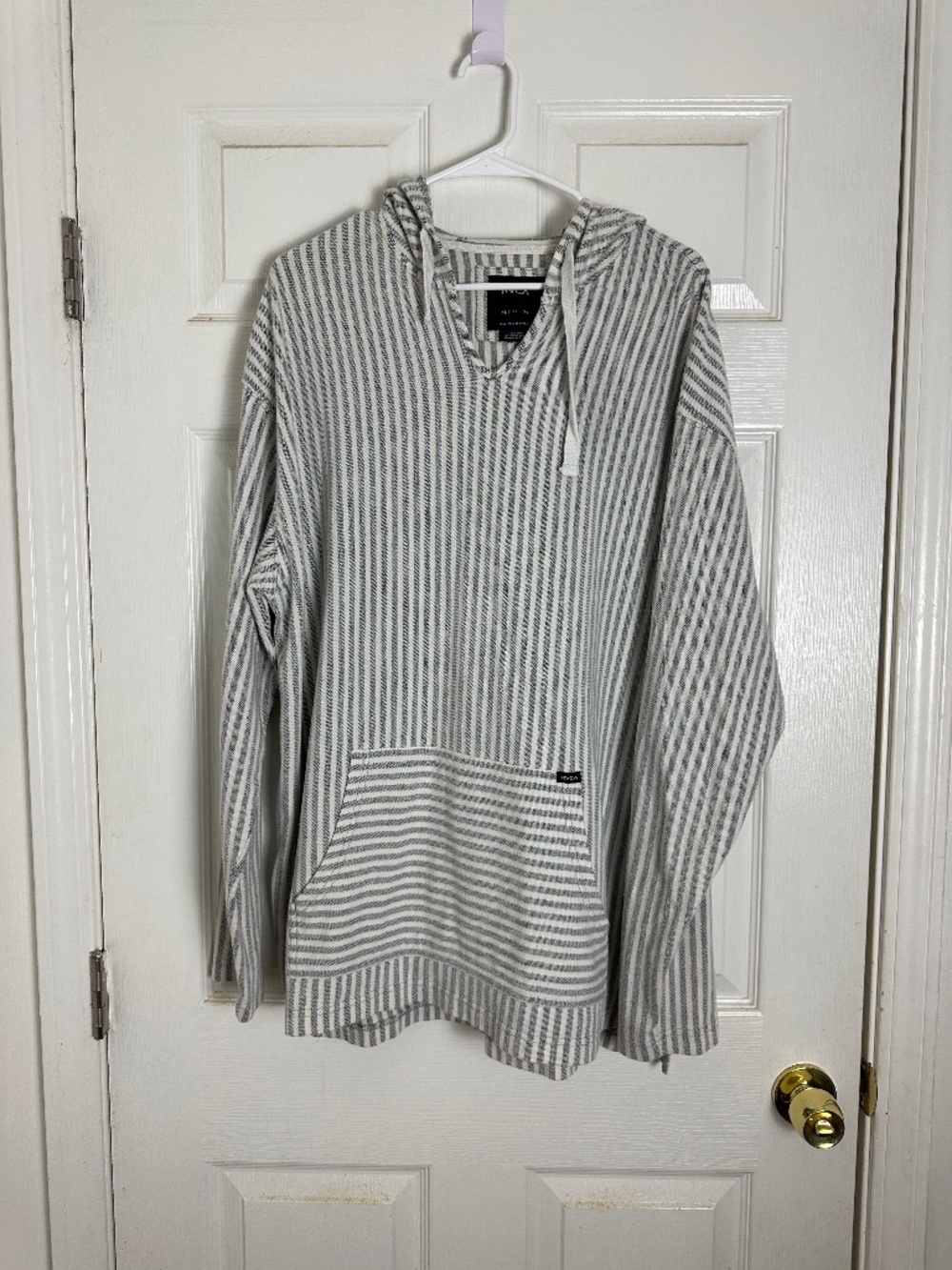 RVCA Surf Vacation Tropical Striped Navy Long Sleeve Hoodie Men Size XL